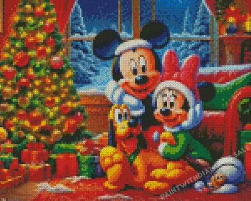 Minnie And Mickey Mouse Celebrating Christmas Diamond Paintings