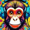 Monkey With Headphones Diamond Painting