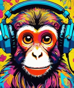 Monkey With Headphones Diamond Painting