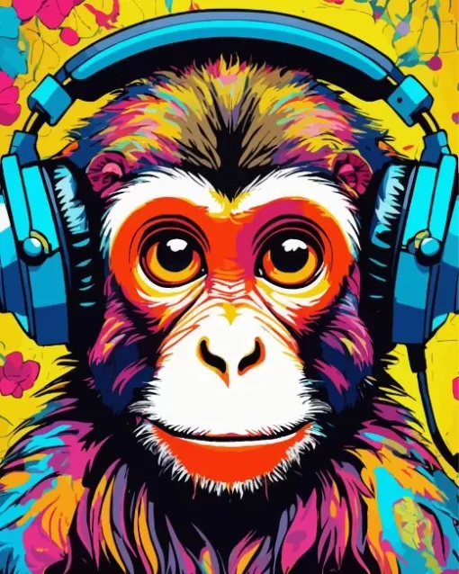 Monkey With Headphones Diamond Painting