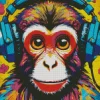 Monkey With Headphones Diamond Painting