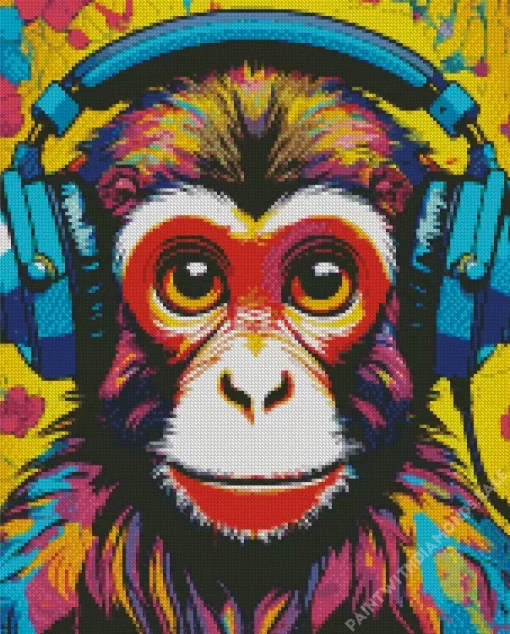 Monkey With Headphones Diamond Painting