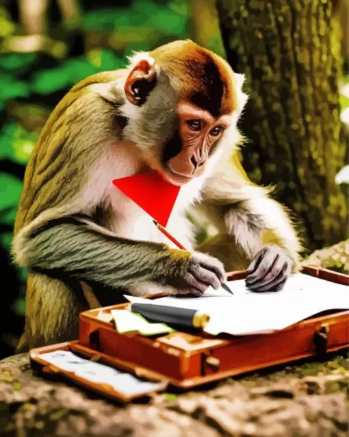 Monkey Writing Letter Diamond Painting