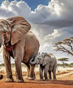 Mother And Baby Elephants Diamond Painting