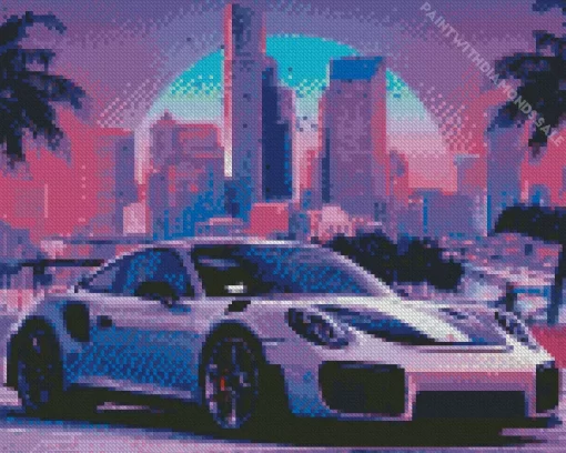 Neon City Sports Car Diamond Painting