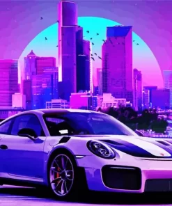 Neon City Sports Car Diamond Painting