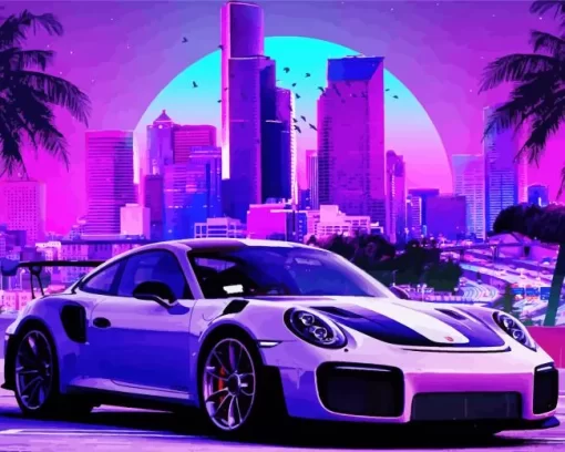 Neon City Sports Car Diamond Painting