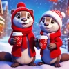 Otter Christmas Couple Diamond Paintings