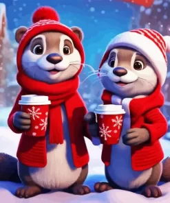 Otter Christmas Couple Diamond Paintings