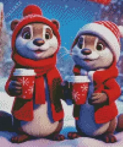 Otter Christmas Couple Diamond Painting