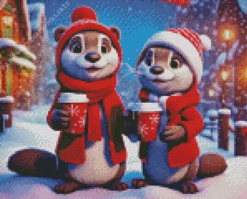 Otter Christmas Couple Diamond Painting