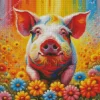 Pig And Colorful Flowers Diamond Painting