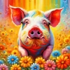 Pig And Colorful Flowers Diamond Painting