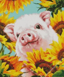 Pig And Sunflowers Diamond Painting