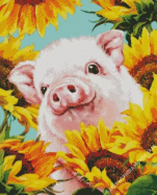 Pig And Sunflowers Diamond Painting