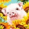 Pig And Sunflowers Diamond Painting