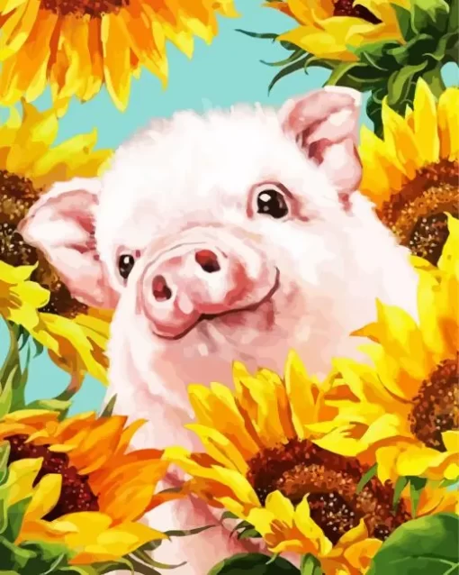 Pig And Sunflowers Diamond Painting