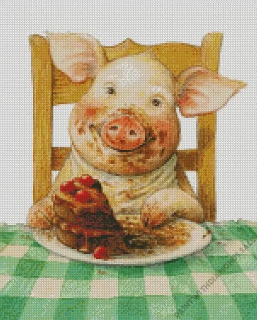 Pig Eating Cake Diamond Painting