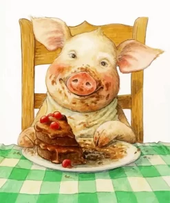 Pig Eating Cake Diamond Painting