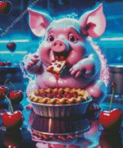 Pig Eating Cherry Pie Diamond Painting