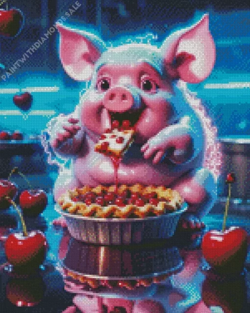 Pig Eating Cherry Pie Diamond Painting