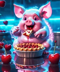 Pig Eating Cherry Pie Diamond Painting