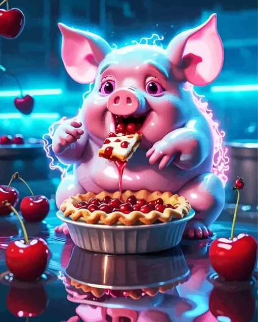 Pig Eating Cherry Pie Diamond Painting