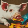 Pig Eating Chips Diamond Painting