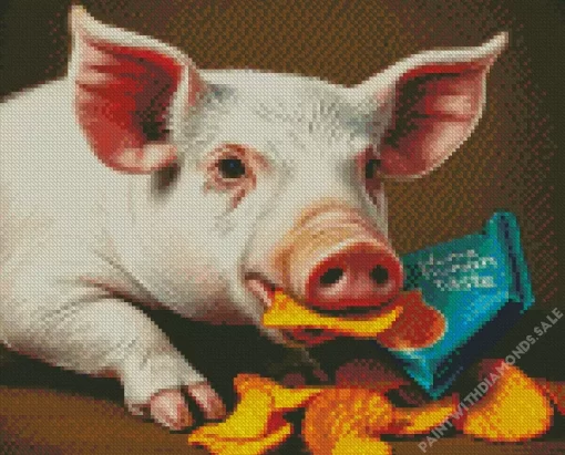 Pig Eating Chips Diamond Painting