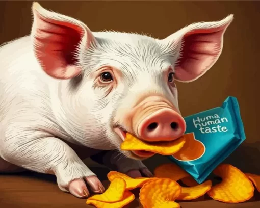 Pig Eating Chips Diamond Painting