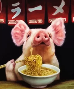 Pig Eating Noodles Diamond Painting