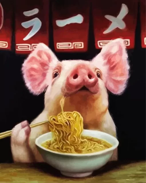 Pig Eating Noodles Diamond Painting