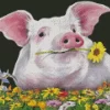 Pig With Flowers Diamond Painting