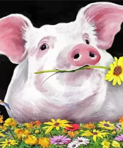 Pig With Flowers Diamond Painting