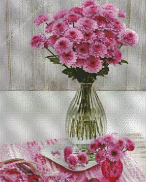 Pink Chrysanthemum Vase Diamond Painting