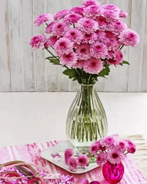 Pink Chrysanthemum Vase Diamond Painting