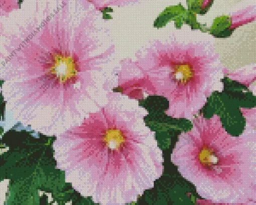 Pink Hollyhock Flower Diamond Painting