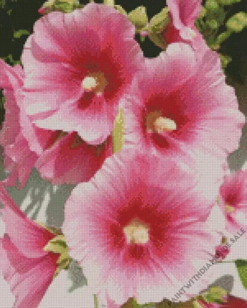 Pink Hollyhocks Diamond Painting