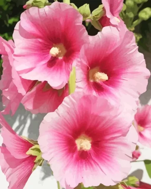 Pink Hollyhocks Diamond Painting