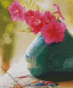 Pink Petunia Vase Diamond Painting