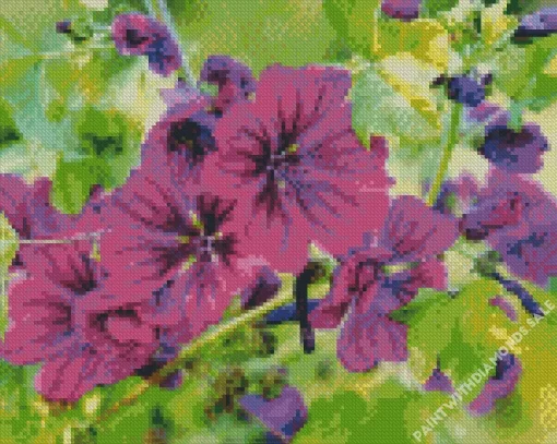 Purple Hollyhocks Flowers Diamond Painting