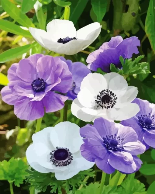 Purple And White Anemone Diamond Painting