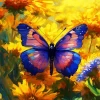 Purple Butterfly And Yellow Flowers Diamond Painting