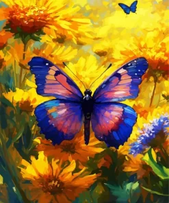 Purple Butterfly And Yellow Flowers Diamond Painting