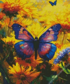 Purple Butterfly And Yellow Flowers Diamond Painting