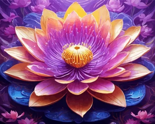 Purple Nelumbo Nucifera Art Diamond Painting