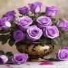 Purple Roses In A Royal Vase Diamond Painting