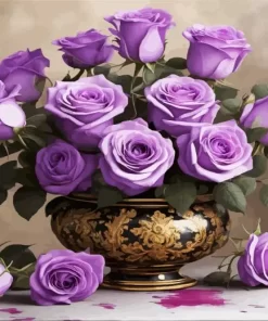 Purple Roses In A Royal Vase Diamond Painting