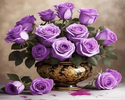 Purple Roses In A Royal Vase Diamond Painting