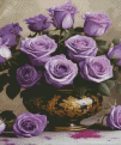 Purple Roses In A Royal Vase Diamond Painting